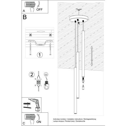 Hanglamp aan een koord PASTELO 3xG9/8W/230V rood