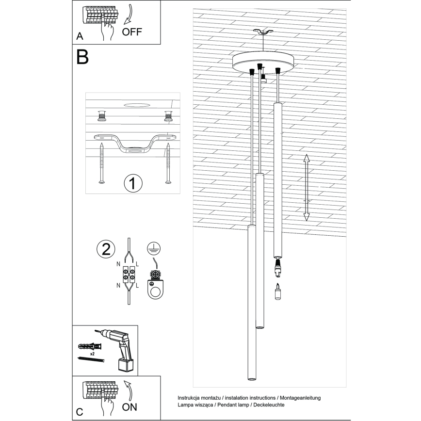 Hanglamp aan een koord PASTELO 3xG9/8W/230V rood