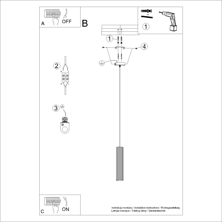 Hanglamp aan een koord KARBON 1xGU10/10W/230V wit