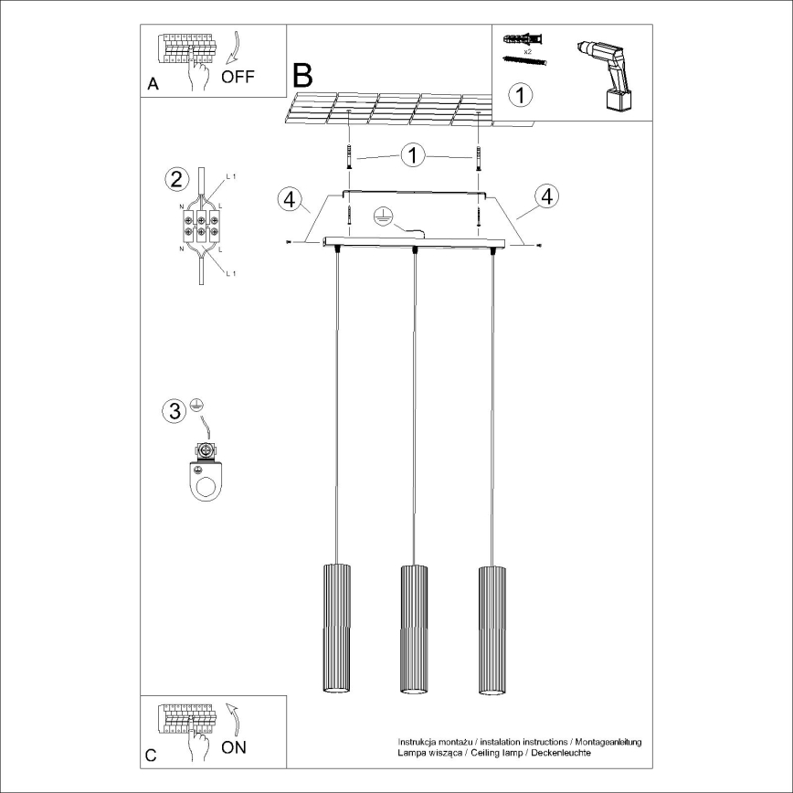 Hanglamp aan een koord KARBON 3xGU10/10W/230V wit