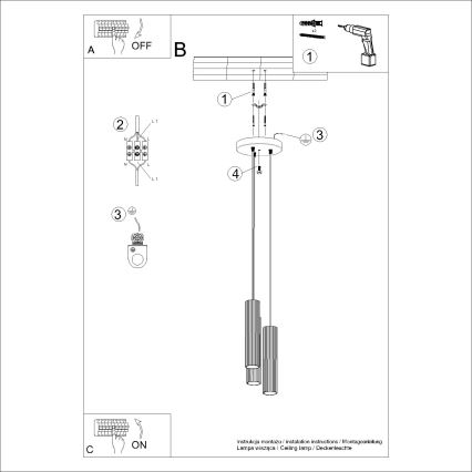 Hanglamp aan een koord KARBON 3xGU10/10W/230V wit