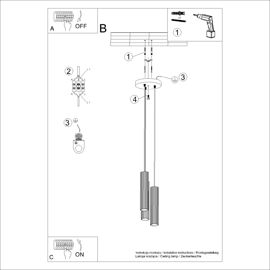 Hanglamp aan een koord KARBON 3xGU10/10W/230V wit