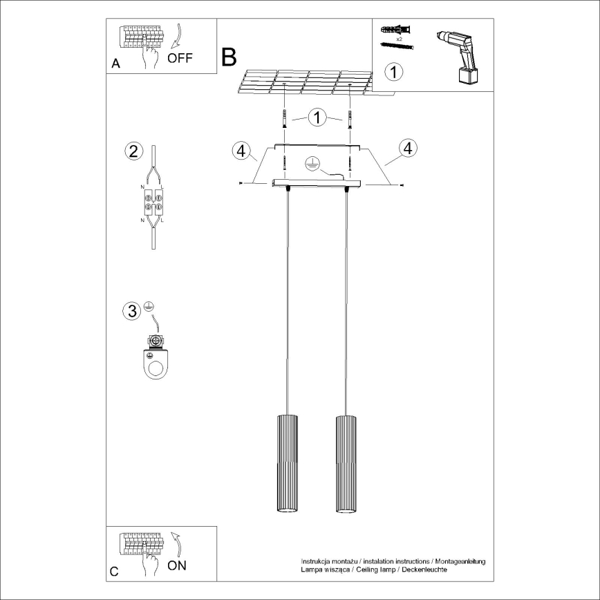 Hanglamp aan een koord KARBON 2xGU10/10W/230V goud