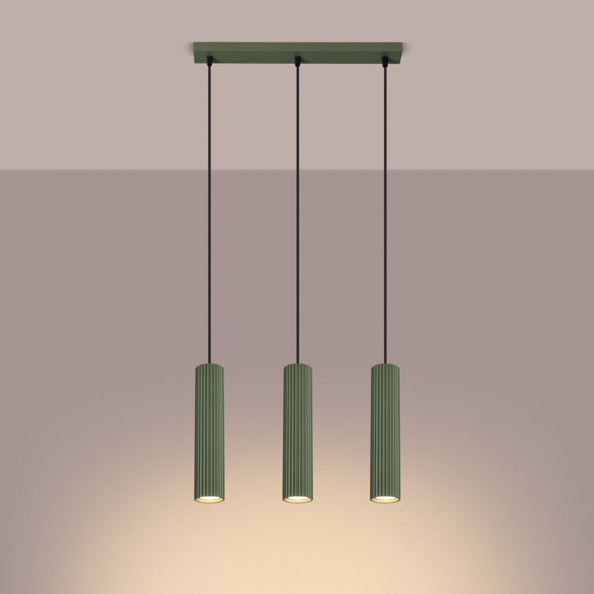Hanglamp aan een koord KARBON 3xGU10/10W/230V groen