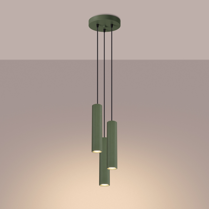 Hanglamp aan een koord KARBON 3xGU10/10W/230V groen