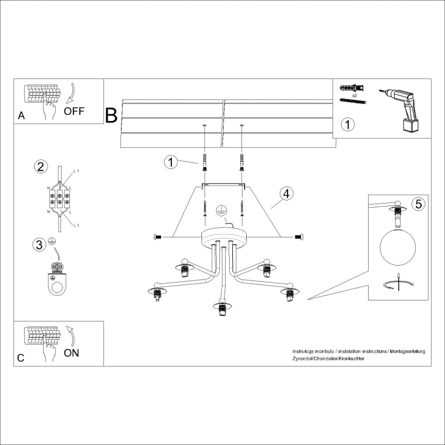 Hanglamp met vaste pendel ASTRAL 5xG9/8W/230V zwart