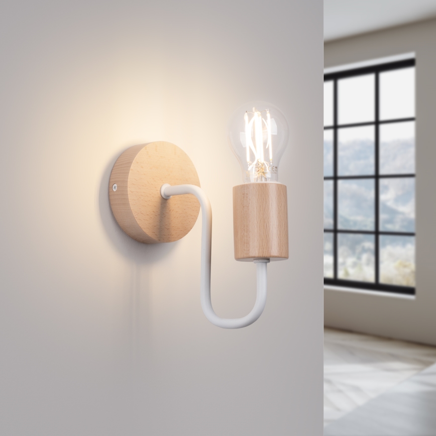 Wandlamp TIMBO 1xE27/15W/230V wit/beige/beuken