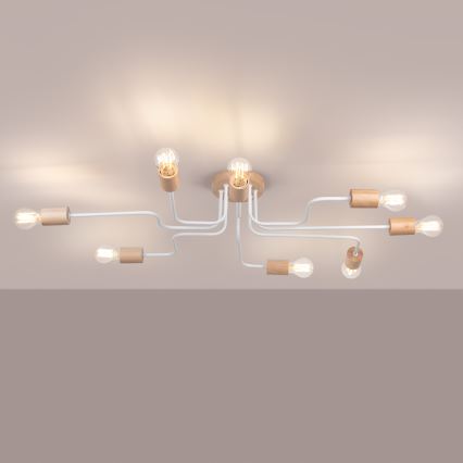 Bevestigde hanglamp TIMBO 8xE27/15W/230V wit/beige/beuken