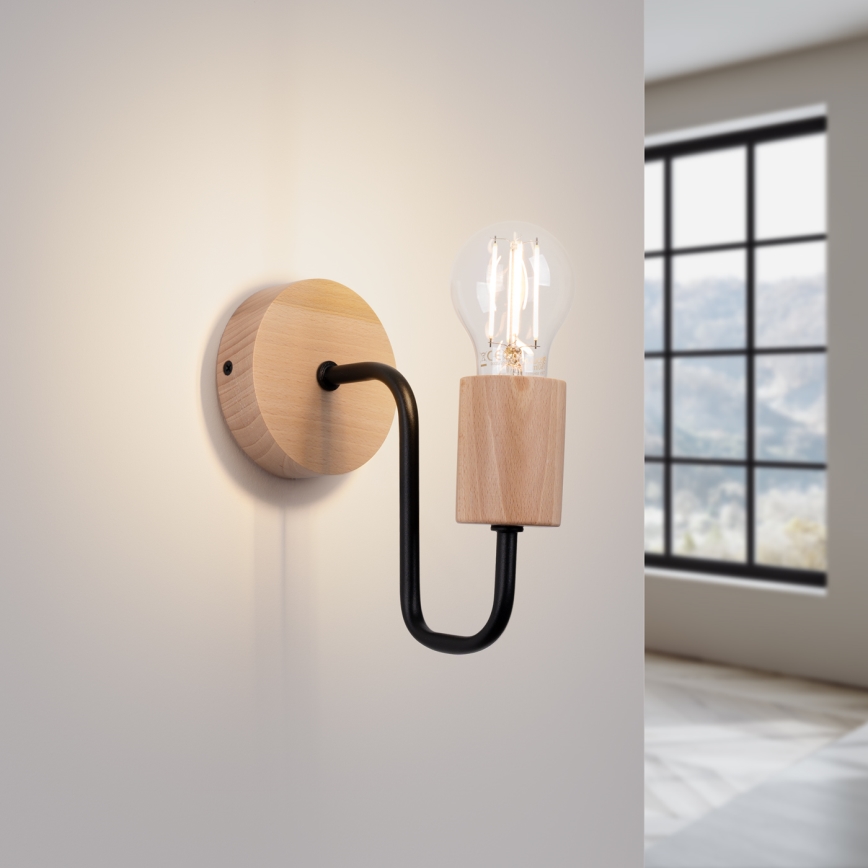 Wandlamp TIMBO 1xE27/15W/230V zwart/beige/beuken
