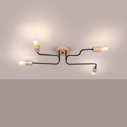 Bevestigde hanglamp TIMBO 4xE27/15W/230V zwart/beige/beuken