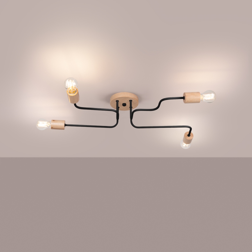 Plafonnier TIMBO 4xE27/15W/230V noir/beige/hêtre