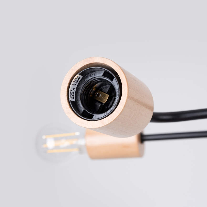 Plafonnier TIMBO 6xE27/15W/230V noir/beige/hêtre
