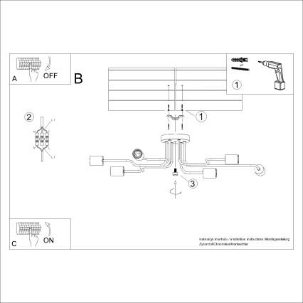 Plafonnier TIMBO 6xE27/15W/230V noir/beige/hêtre