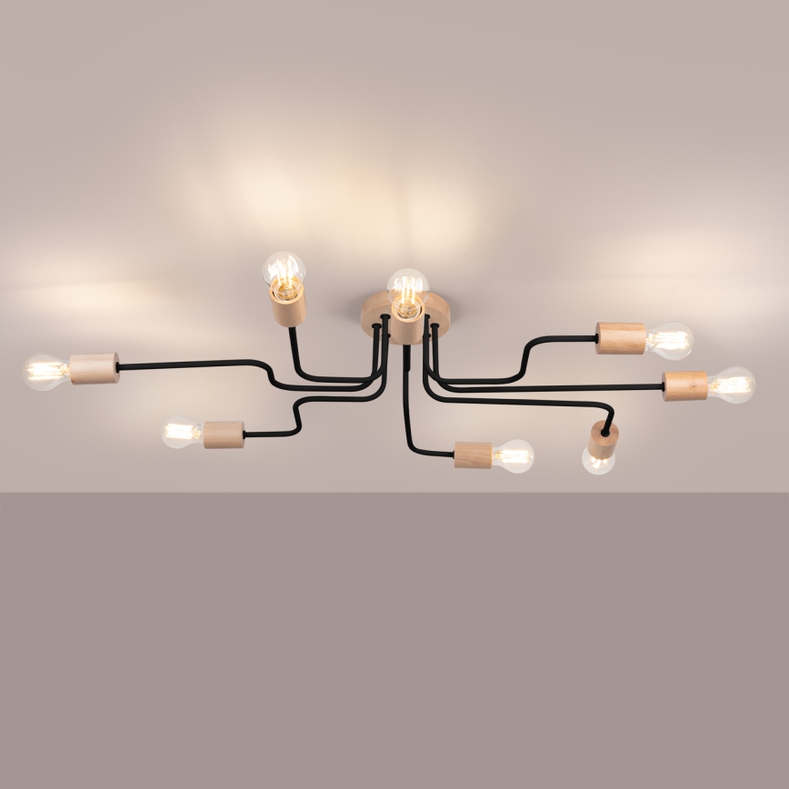 Bevestigde hanglamp TIMBO 8xE27/15W/230V zwart/beige/beuken