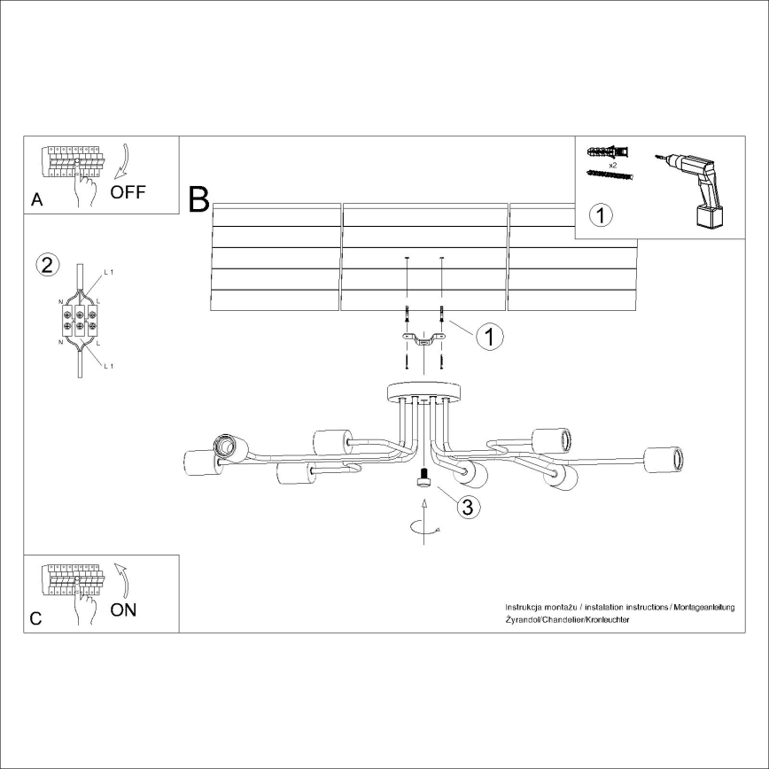 Bevestigde hanglamp TIMBO 8xE27/15W/230V zwart/beige/beuken