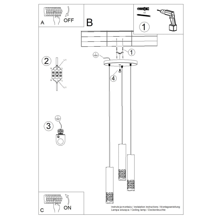 Hanglamp aan een koord LIRO 3xGU10/10W/230V wit