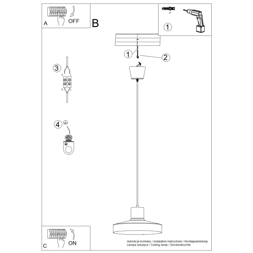 Hanglamp aan een koord BILO 1xE27/15W/230V diameter 35 cm wit