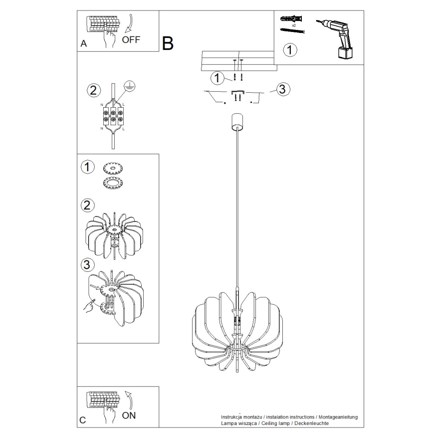 Suspension à câble MULA 1xE27/15W/230V Ø 45 cm crème