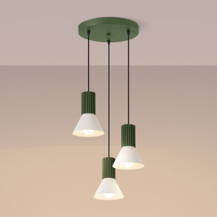 Suspension sur câble ESTRIA 3x E14/10W/230V Ø 30 cm verte