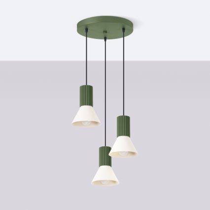 Suspension sur câble ESTRIA 3x E14/10W/230V Ø 30 cm verte