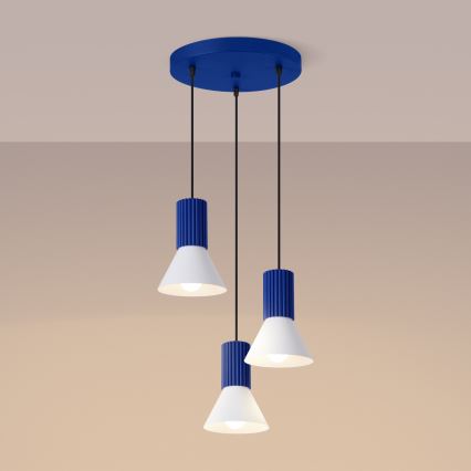 Suspension sur câble ESTRIA 3xE14/10W/230V Ø 30 cm bleu