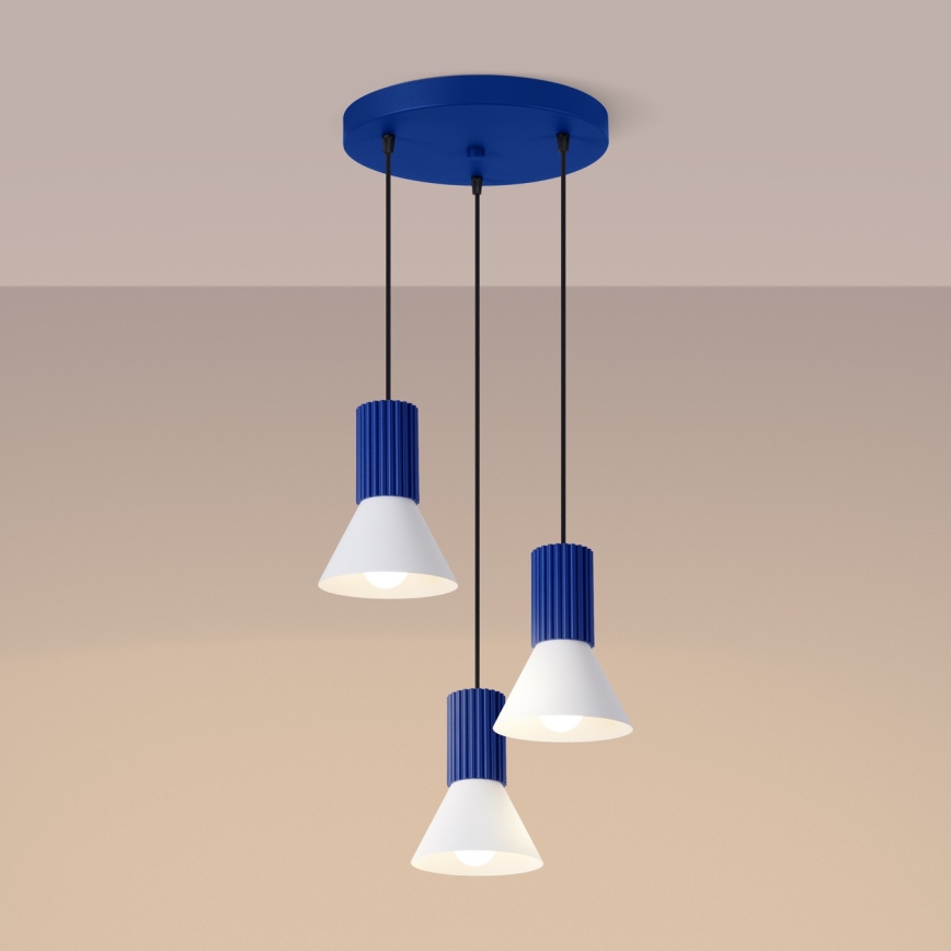 Suspension sur câble ESTRIA 3xE14/10W/230V Ø 30 cm bleu