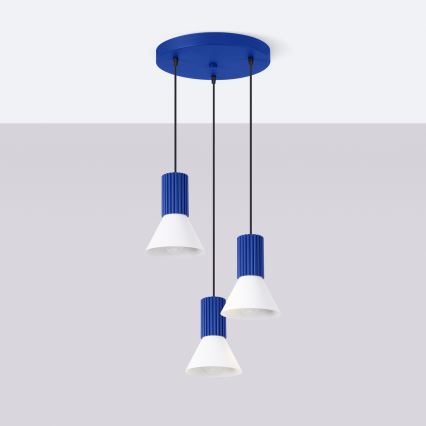 Suspension sur câble ESTRIA 3xE14/10W/230V Ø 30 cm bleu