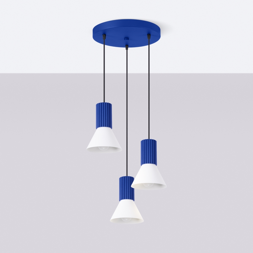 Suspension sur câble ESTRIA 3xE14/10W/230V Ø 30 cm bleu