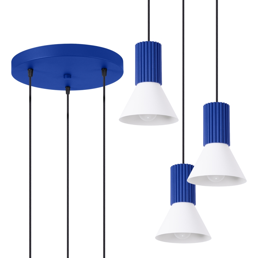 Suspension sur câble ESTRIA 3xE14/10W/230V Ø 30 cm bleu