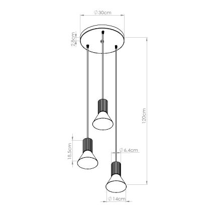 Suspension sur câble ESTRIA 3xE14/10W/230V Ø 30 cm bleu