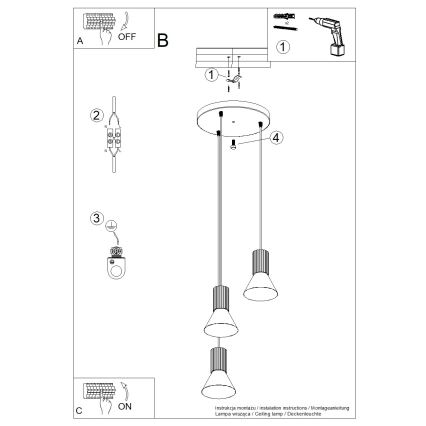 Suspension sur câble ESTRIA 3xE14/10W/230V Ø 30 cm bleu