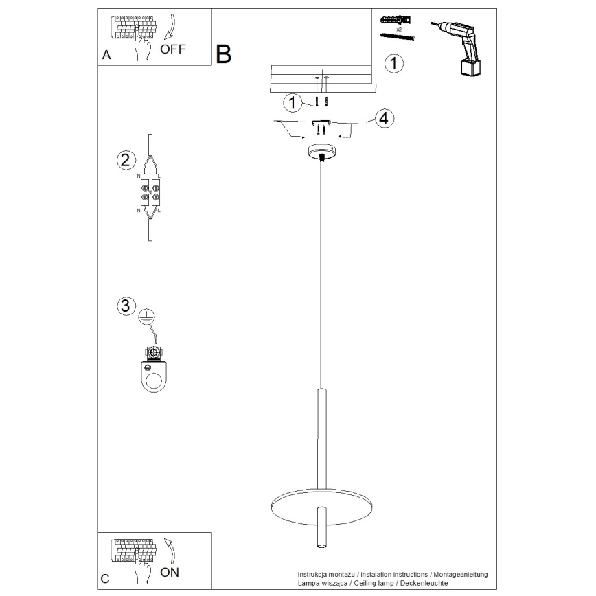 Suspension sur câble FELTRO 1xG9/8W/230V noire/jaune