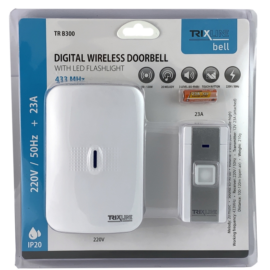 Sonnette sans fil à brancher BELL 230V + 1x23A blanc