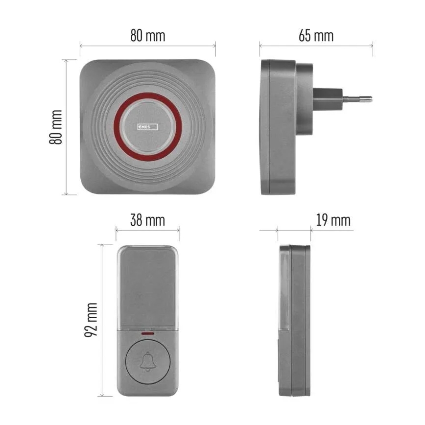 Sonnette sans fil à brancher sur prise GoSmart 230V + 1xCR2032 gris Wi-Fi