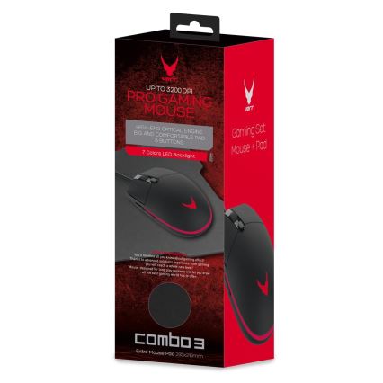 Souris gaming LED avec un pad VARR 1000/1600/2400/3200 DPI