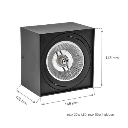 Spot CHLOE AR111 1xGU10/50W/230V carré noir