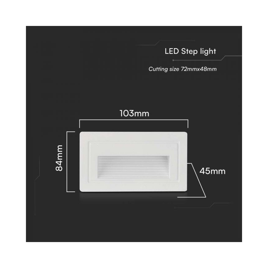 Spot encastré rectangulaire marqueur de marche LED 3W lumière chaude mur  extérieur escaliers jardin IP65 230V 3000K