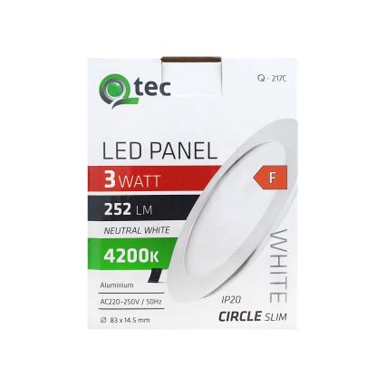 Spot encastrable QTEC LED/3W/230V 4200K d. 8,3 cm