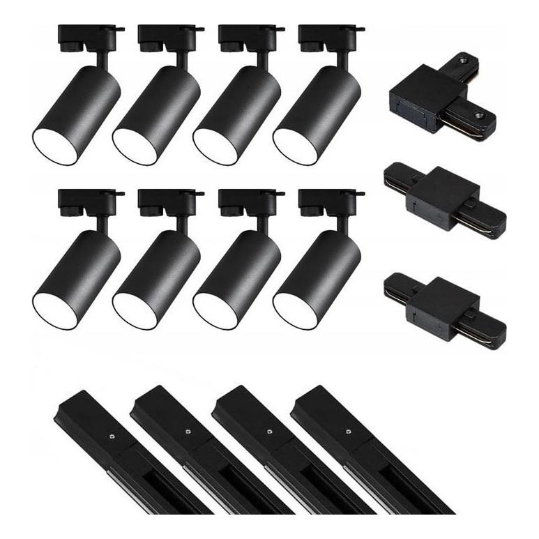 Spot in een rail systeem 8xGU10/25W/230V 4 m zwart