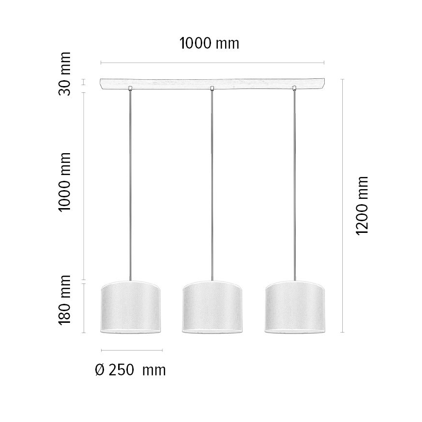 Hanglamp aan een koord BENITA 3xE27/40W/230V crème/eiken – FSC gecertificeerd