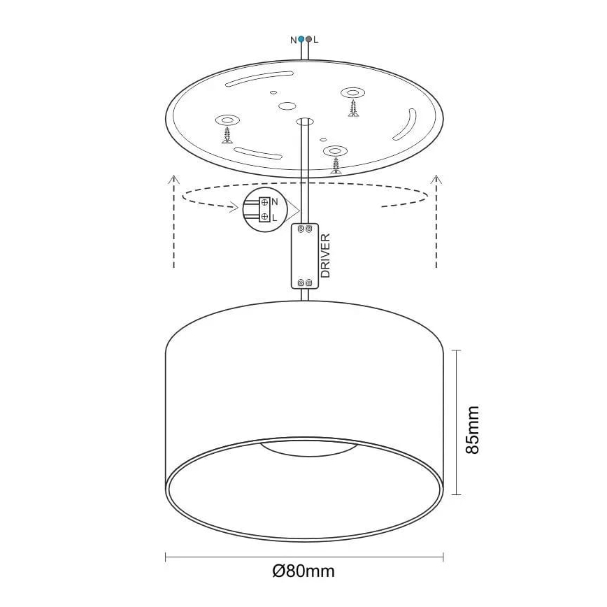 Spot LED/12W/230V 4000K d. 8 cm blanc