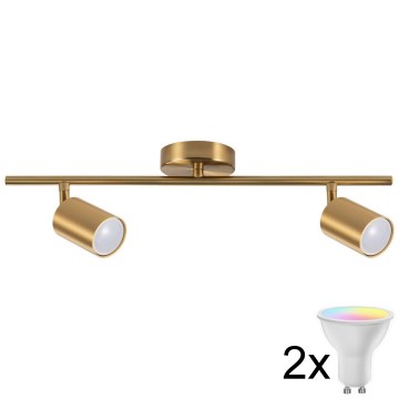 Spot LED RGBW dimmable GOLDIE 2xGU10/4,8W/230V 3000K doré + télécommande