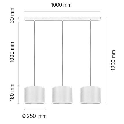 Hanglamp aan kabel BENITA 3xE27/40W/230V crème/eiken