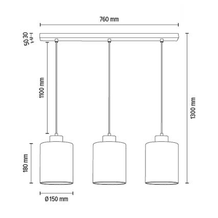 Hanglamp aan een koord ZEFIR 3xE27/60W/230V eiken