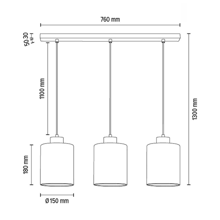 Hanglamp aan een koord ZEFIR 3xE27/60W/230V eiken