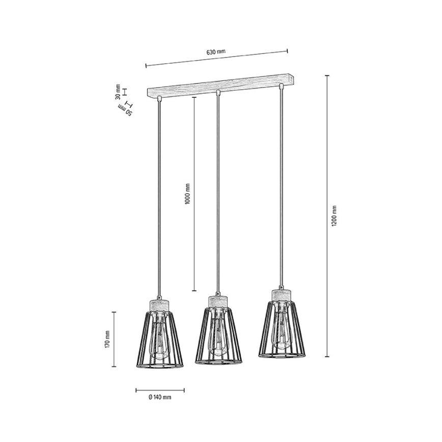 Spot-Light - Hanglamp aan een koord ORAZIO 3xE27/60W/230V eiken
