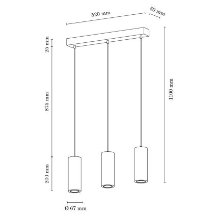 LED Hanglamp aan een koord PIPE 3xGU10/5W/230V mat eiken