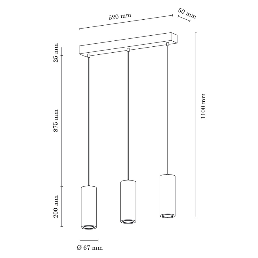 LED Hanglamp aan een koord PIPE 3xGU10/5W/230V mat eiken