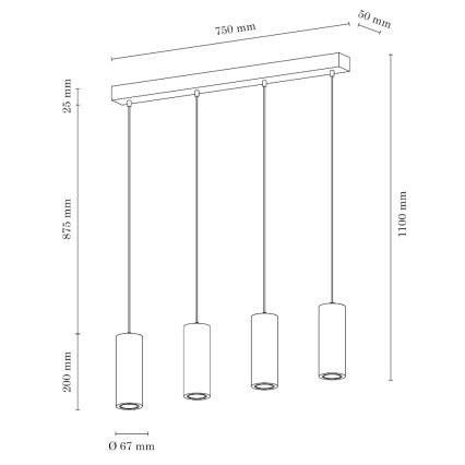 LED Hanglamp aan een koord PIPE 4xGU10/5W/230V mat eiken