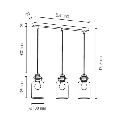 Hanglamp aan koord ALESSANDRO 3xE27/60W/230V - FSC-gecertificeerd